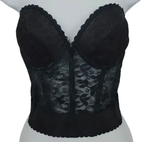 Vintage 60s 70s Frederick's of Hollywood Black Lace Bustier ILGWU Size 38C